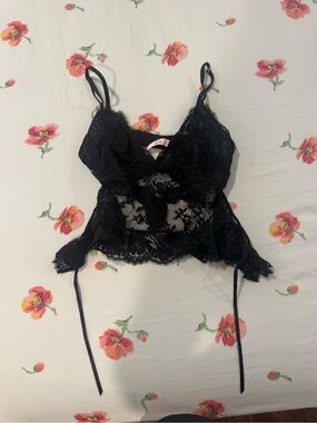 Victoria's Secret Black Lace Camisole with Garter Ties